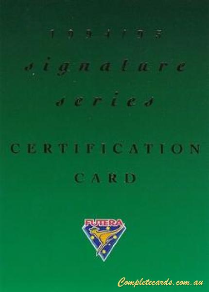 1994-95 Futera Cricket - Signature Series Certificate of Authenticity