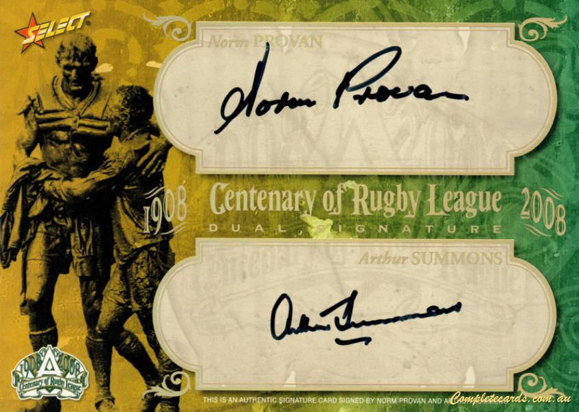 2008 NRL Centenary - Oversized Master Set - Dual Signature