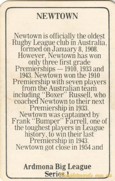 1981 Ardmona NSWRL Rugby - Newtown