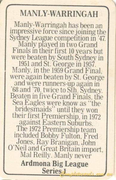 1981 Ardmona NSWRL Rugby - Manly
