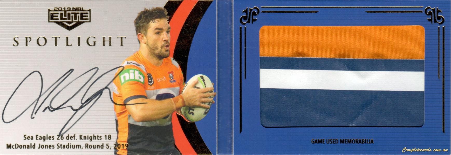 2019 NRL Elite - Spotlight Jersey Signature Patch Cards - Gold