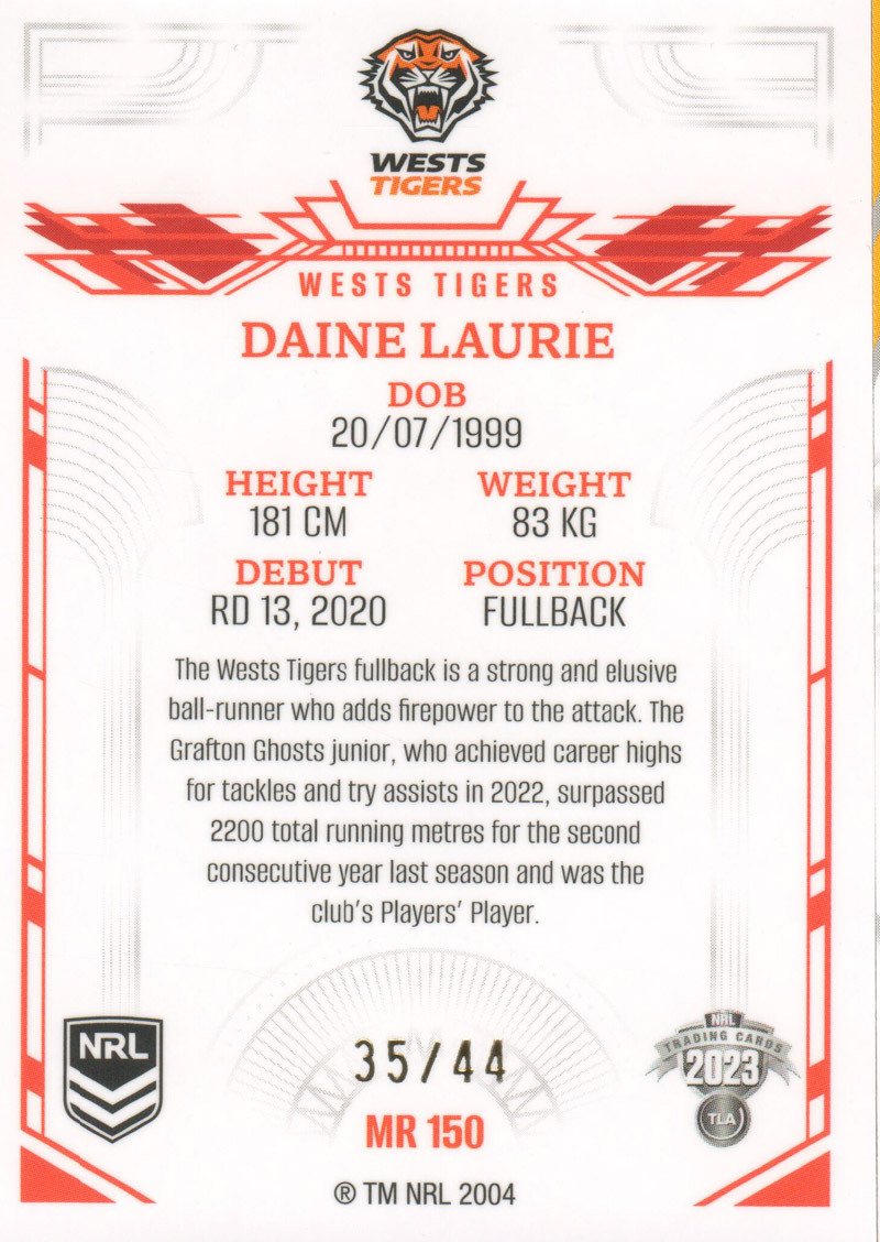 Daine Laurie back