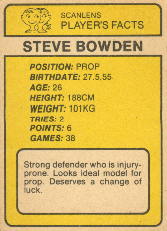 Steve Bowden back