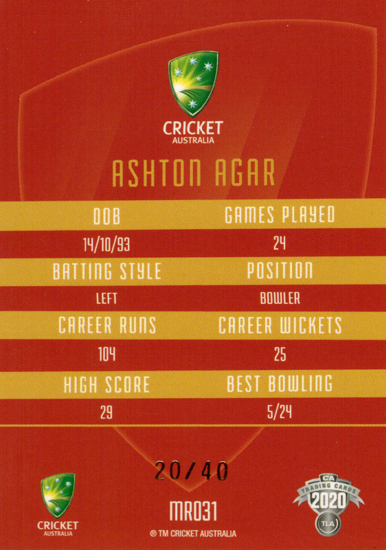 Ashton Agar back