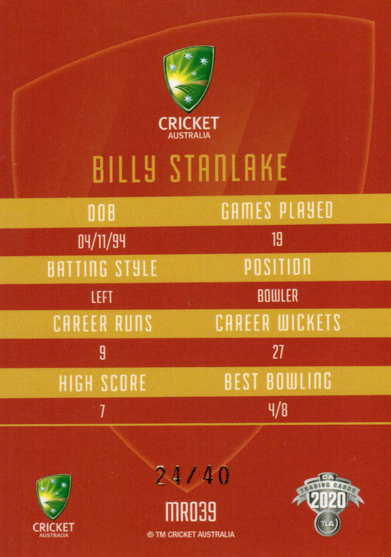Billy Stanlake back