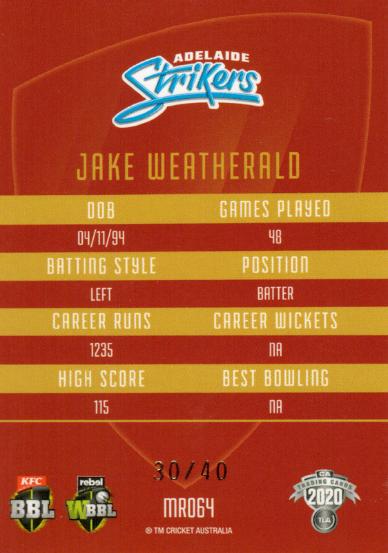 Jake Weatherald back