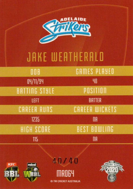 Jake Weatherald back
