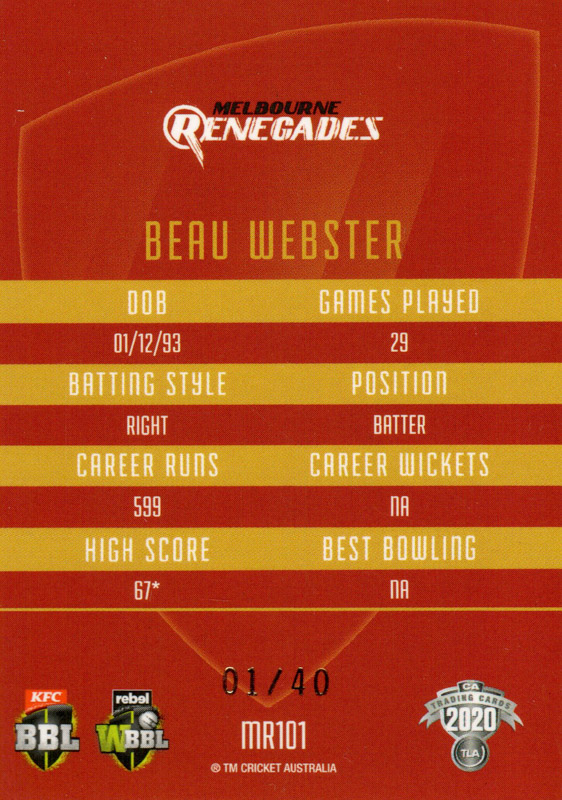 Beau Webster back