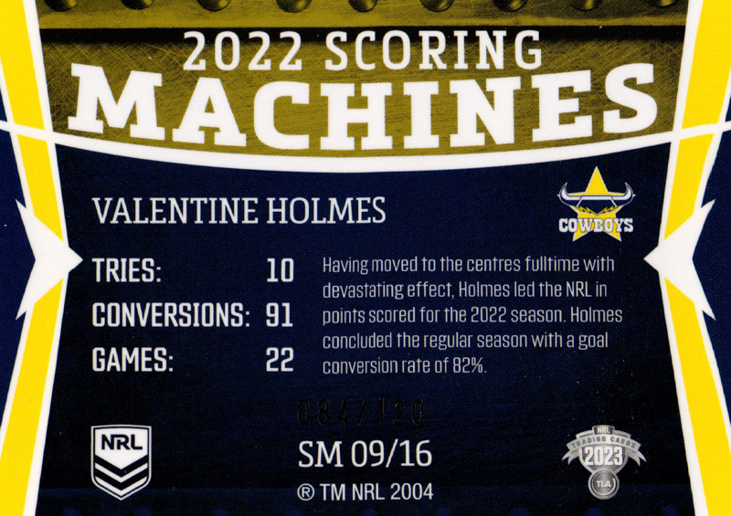 Valentine Holmes back