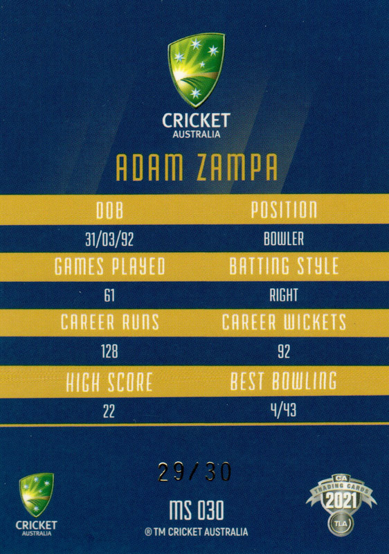 Adam Zampa back