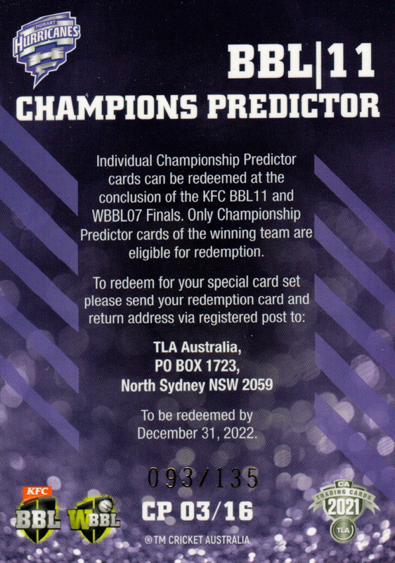 Hobart Hurricanes - BBL 11 back