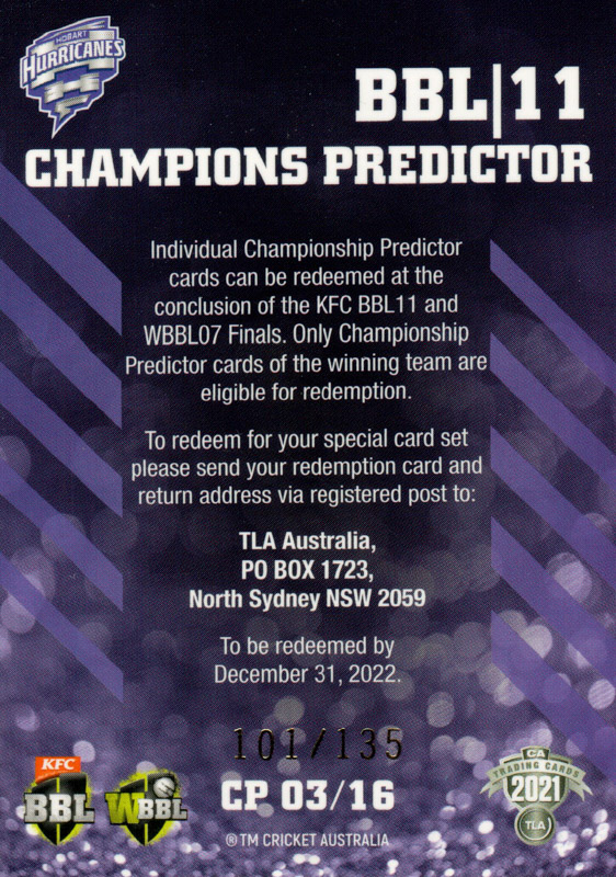 Hobart Hurricanes - BBL 11 back