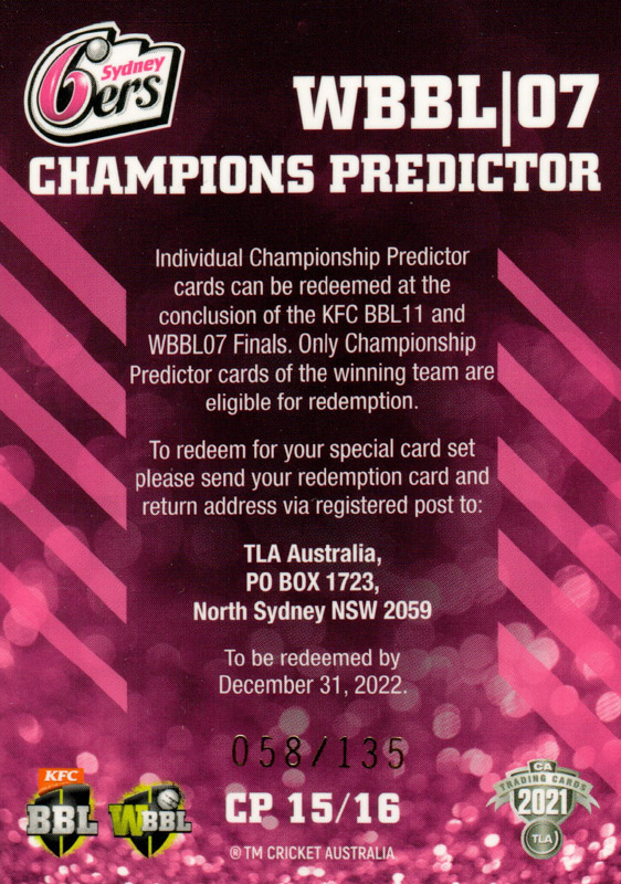 Sydney Sixers - WBBL 7 back