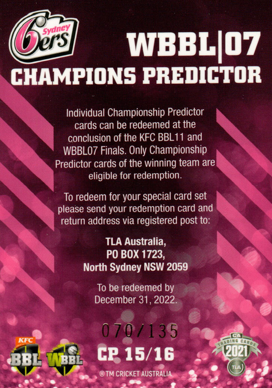 Sydney Sixers - WBBL 7 back
