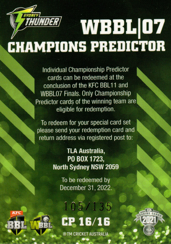Sydney Thunder - WBBL 7 back