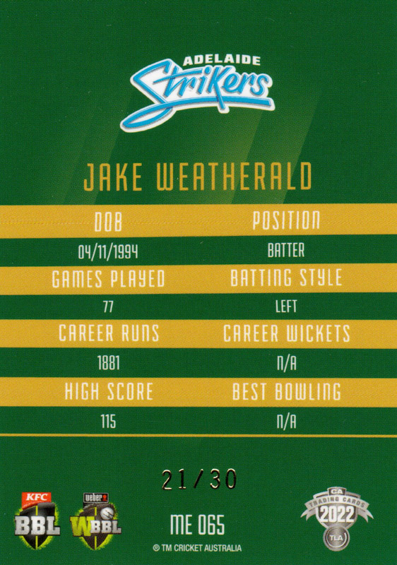 Jake Weatherald back