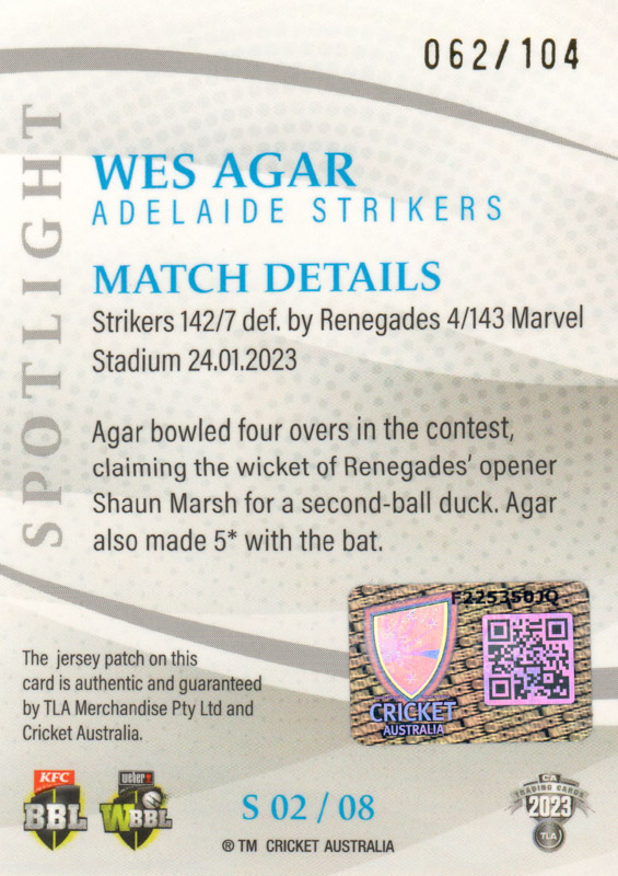 Wes Agar back