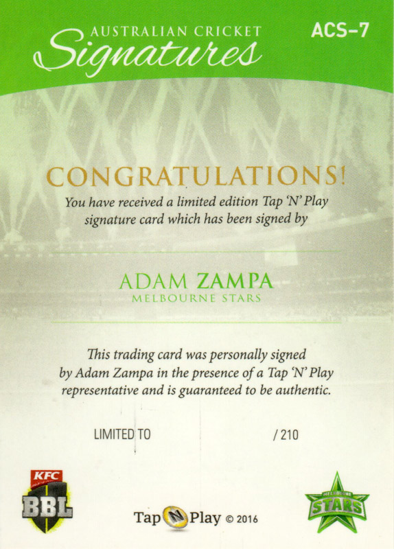 Adam Zampa back