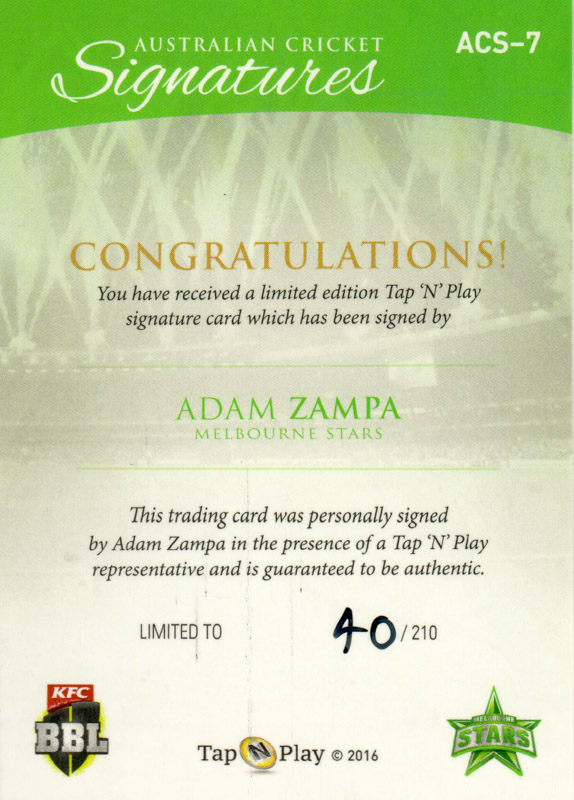 Adam Zampa back