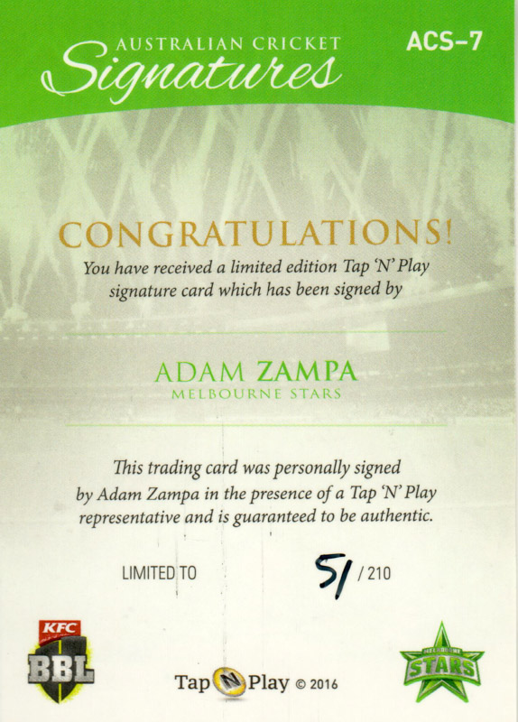 Adam Zampa back