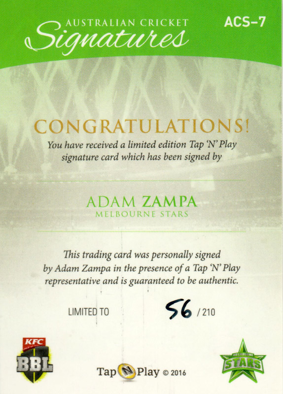 Adam Zampa back