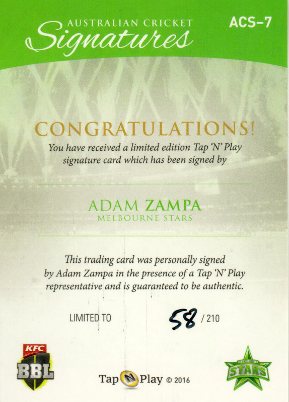 Adam Zampa back