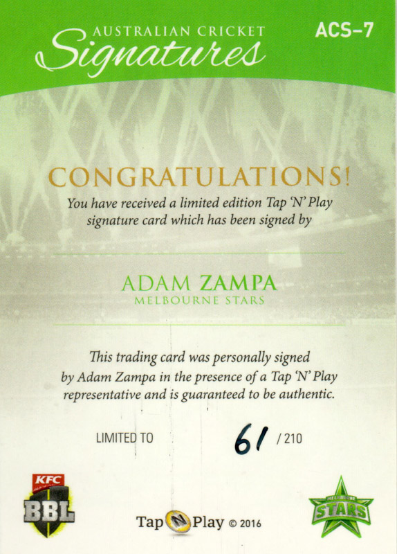 Adam Zampa back