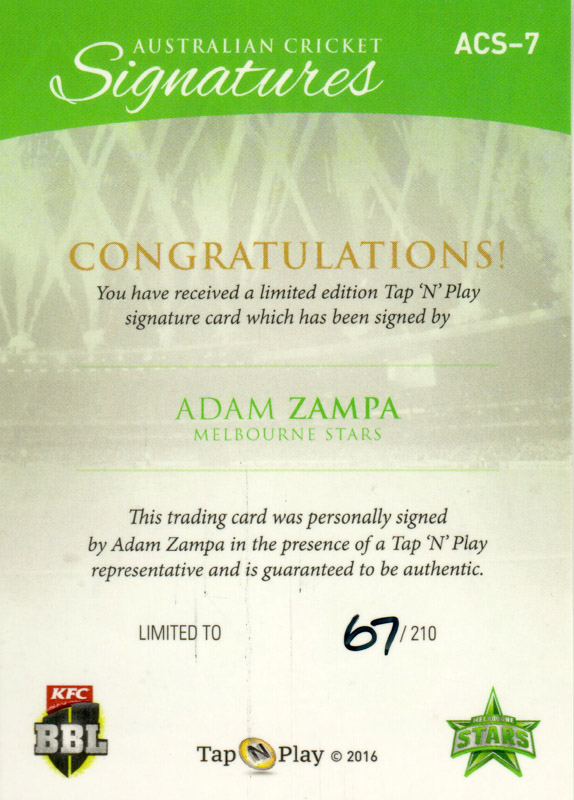 Adam Zampa back