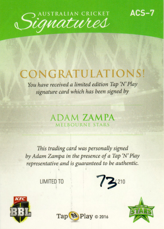 Adam Zampa back