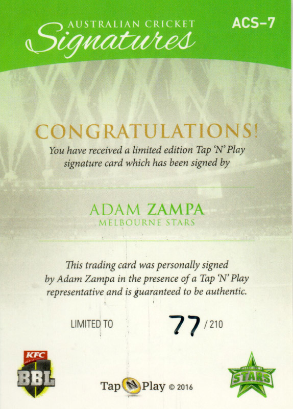 Adam Zampa back