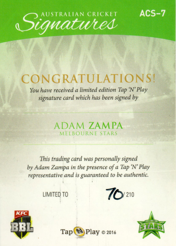 Adam Zampa back
