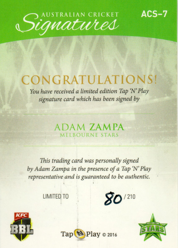 Adam Zampa back