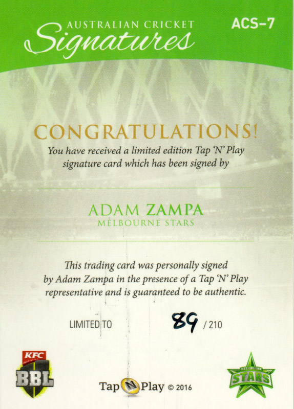 Adam Zampa back