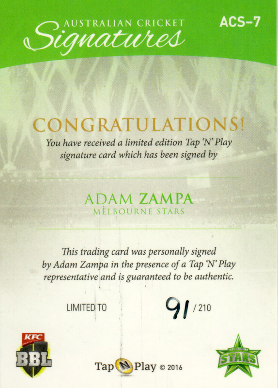 Adam Zampa back