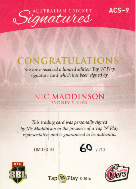 Nic Maddinson back