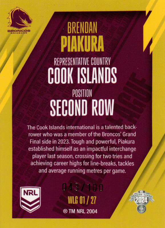 Brendan Piakura back
