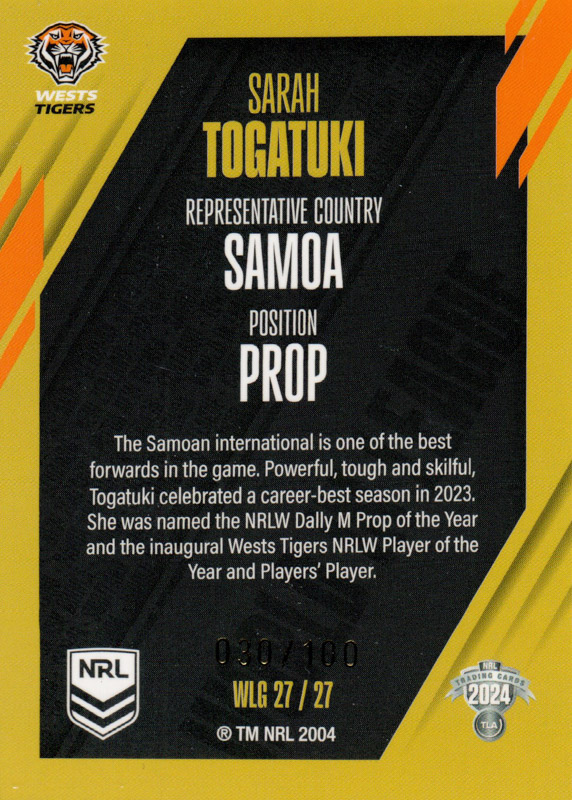 Sarah Togatuki back