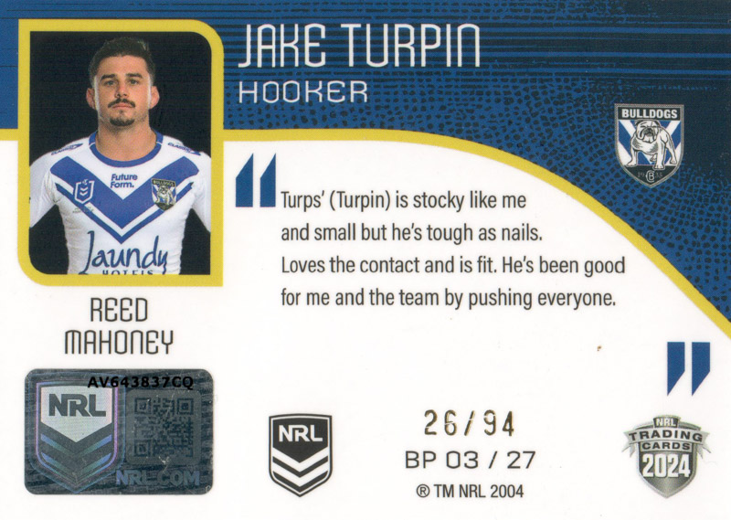 Jake Turpin back