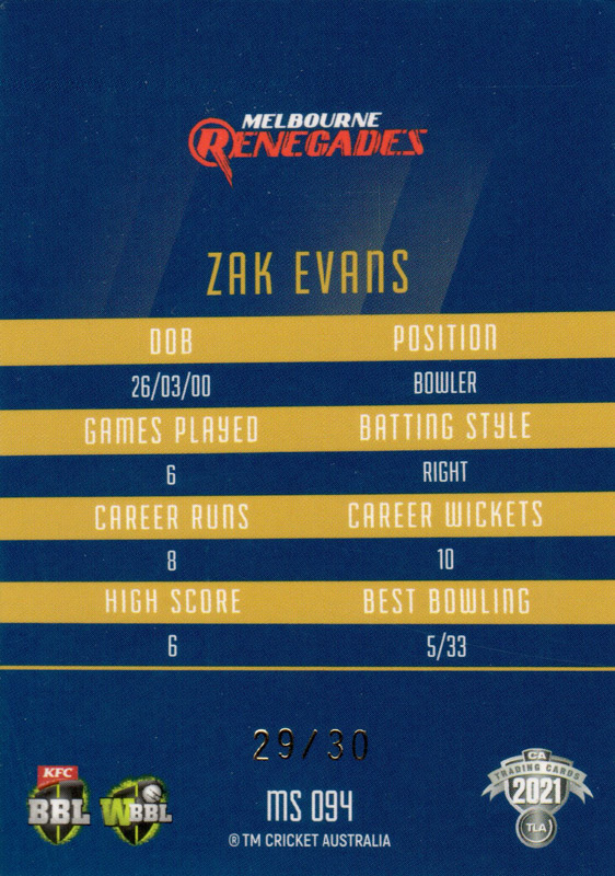 Zak Evans back