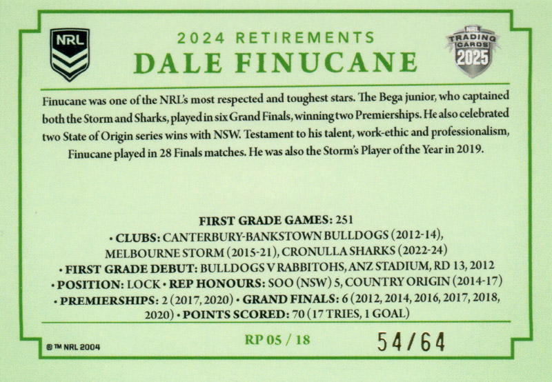 Dale Finucane back
