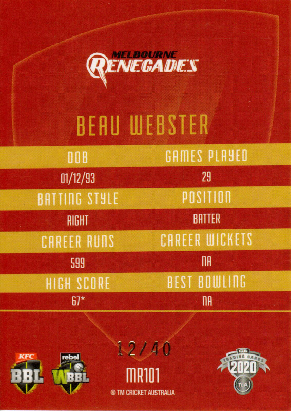 Beau Webster back