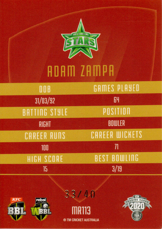 Adam Zampa back