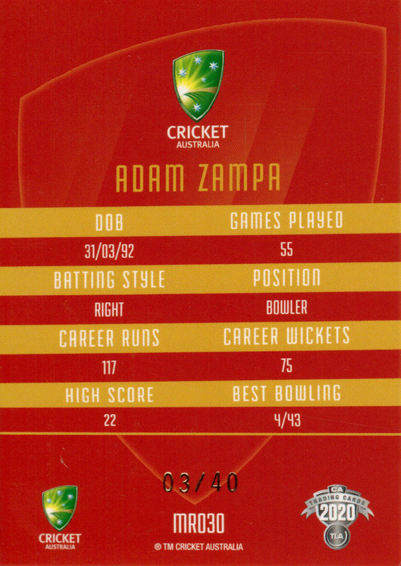 Adam Zampa back