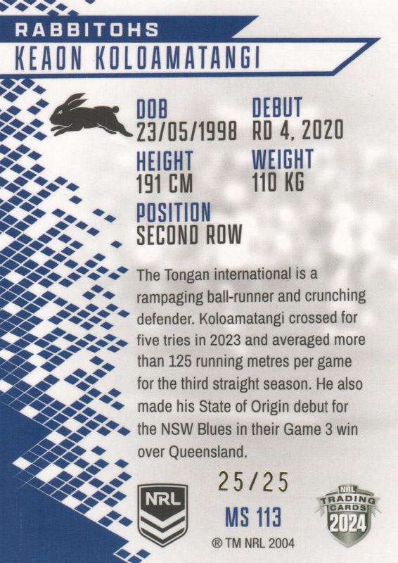 Keaon Koloamatangi back