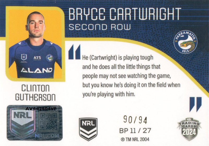 Bryce Cartwright back