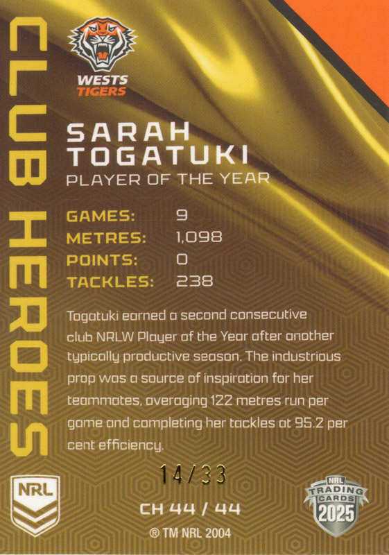 Sarah Togatuki back