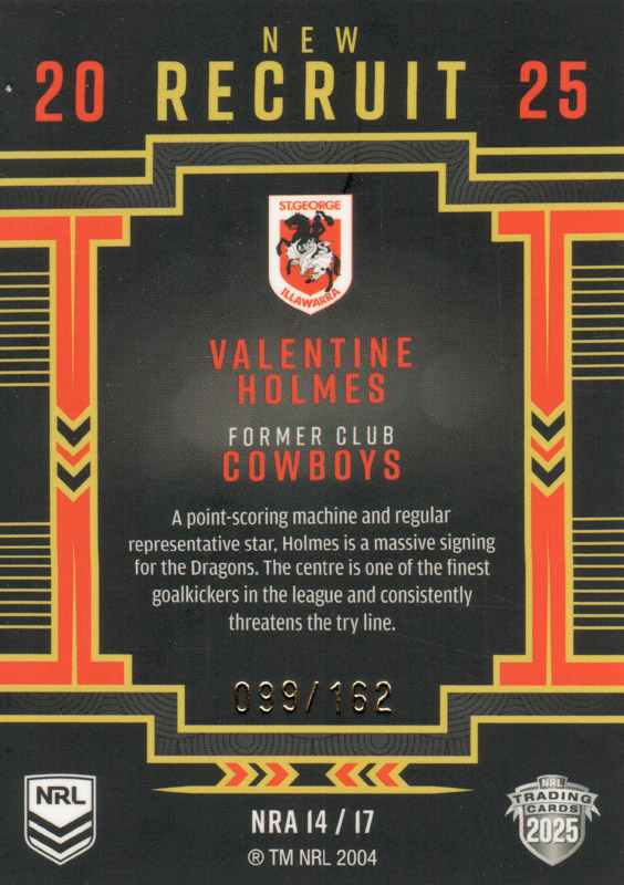 Valentine Holmes back