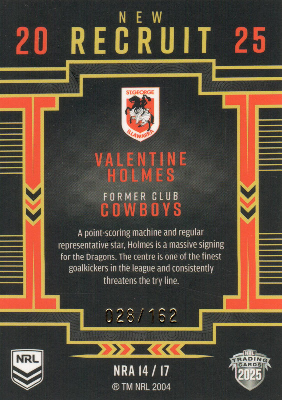 Valentine Holmes back