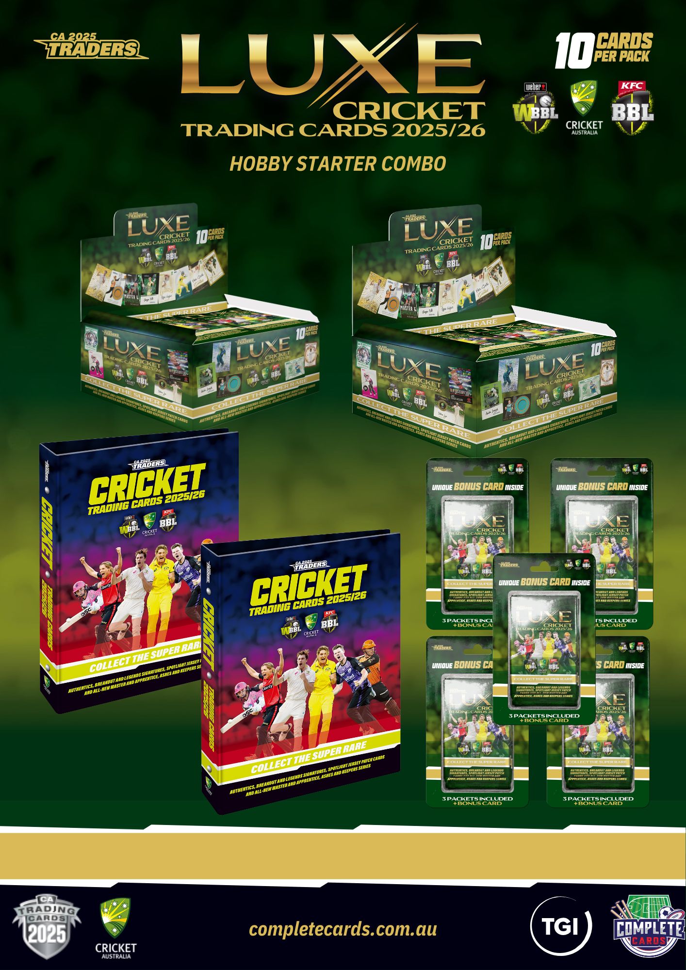 2025-26 TGI Traders Cricket Australia Luxe - Hobby Starter Pack Combo