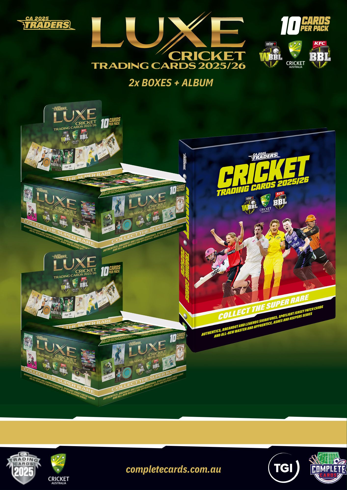 2025-26 TGI Traders Cricket Australia Luxe - 2x Box + Album Combo